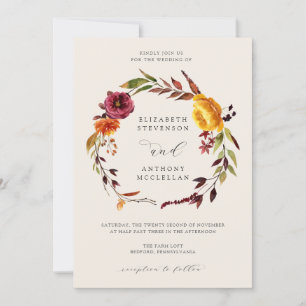Invitación a la boda de la corona de otoño