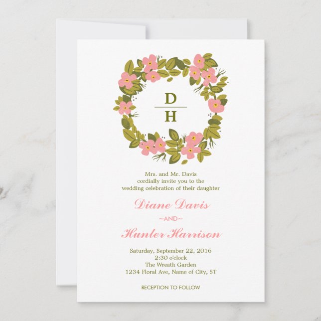 Invitación a la boda de la corona floral (Anverso)