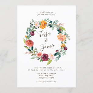 Invitación a la boda de la corona floral Paprika B