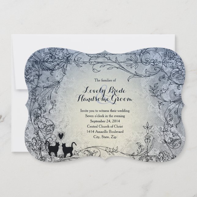 Invitación a la boda de la cosecha azul Fancy Cat  (Anverso)