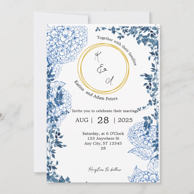 Invitación a la boda de la cosecha azul | Sencillo (Anverso)