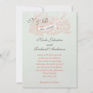 Invitación a la boda de la cosecha de color rosa d