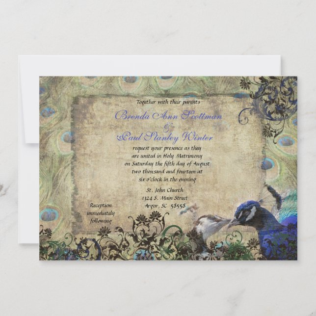 Invitación a la boda de la cosecha de pavo real (Anverso)