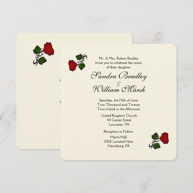 Invitación a la boda de la crema roja (Anverso / Reverso)
