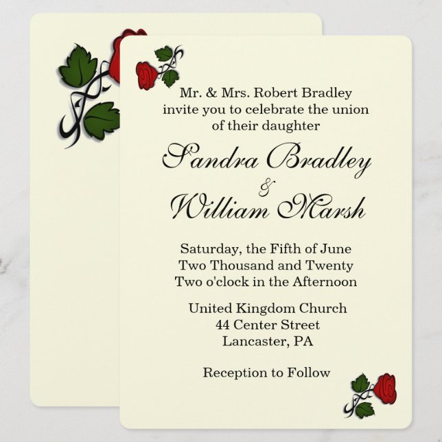 Invitación a la boda de la crema roja (Anverso / Reverso)