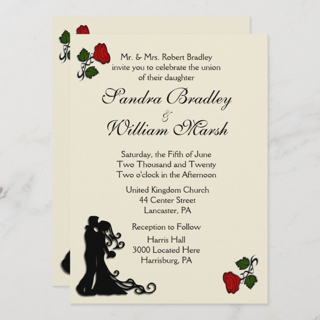 Invitación a la boda de la crema roja (Anverso / Reverso)
