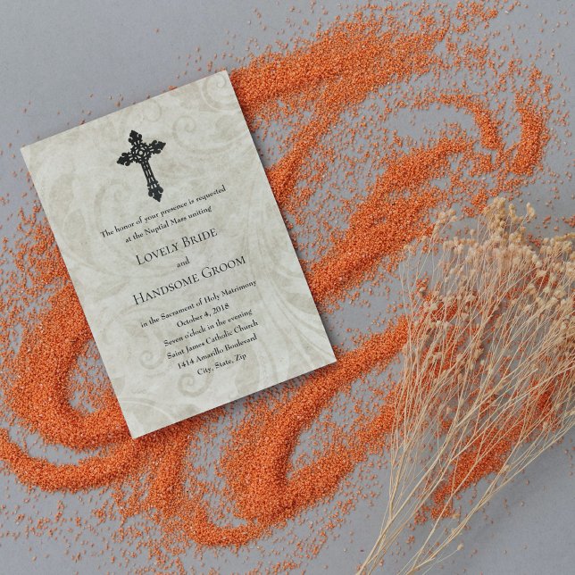 Invitación a la boda de la cruz católica de Swirl  (Subido por el creador)