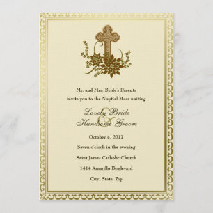Invitación a la boda de la Cruz Floral Marrón-Cató