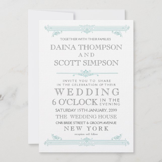 Invitación a la boda de la cruz turquesa de Aqua V (Anverso)