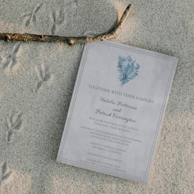 Invitación a la boda de la cubierta de la cubierta (Blue Conch Shell Wedding Invitation)