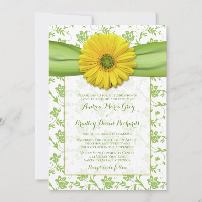 Invitación a la boda de la daisy verde amarilla (Anverso)