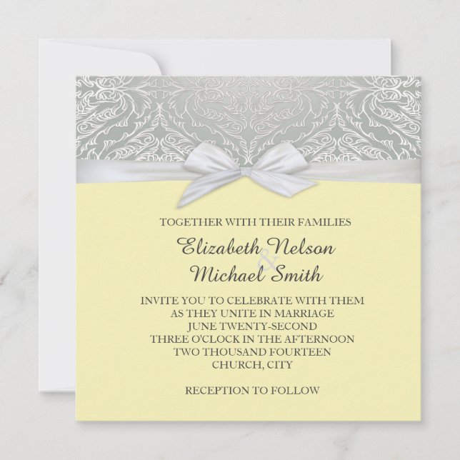 Invitación a la boda de la damasca de encaje amari (Anverso)