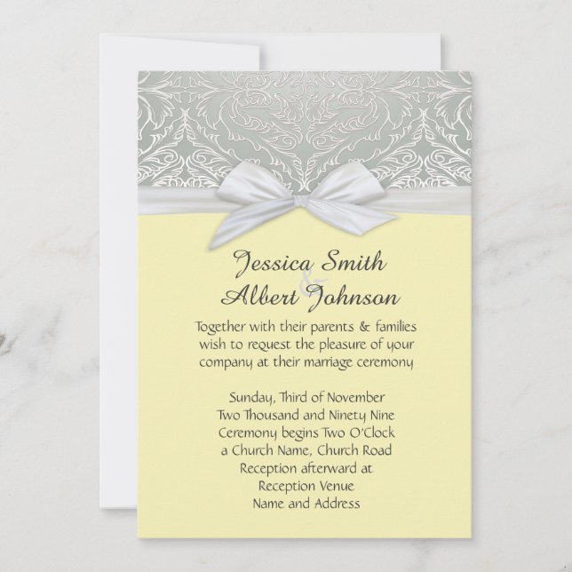 Invitación a la boda de la damasca de encaje amari (Anverso)