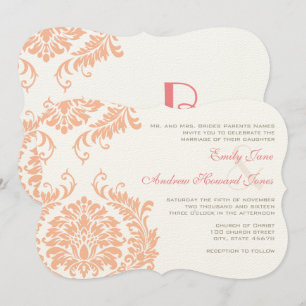 Invitación a la boda de la damasca de oro del Rosa