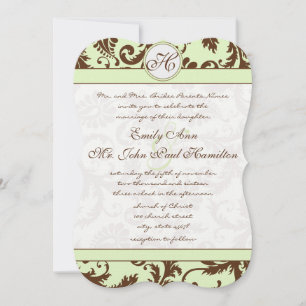 Invitación a la boda de la damáscara verde de prim