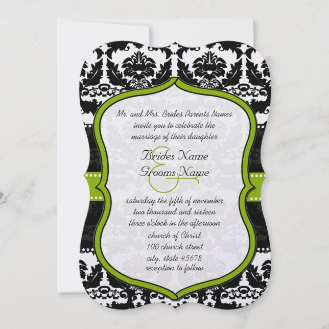 Invitación a la boda de la Damasco de Apple Green  (Anverso)