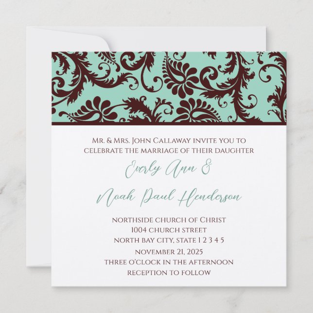 Invitación a la boda de la Damasco de Chocolate Br (Anverso)