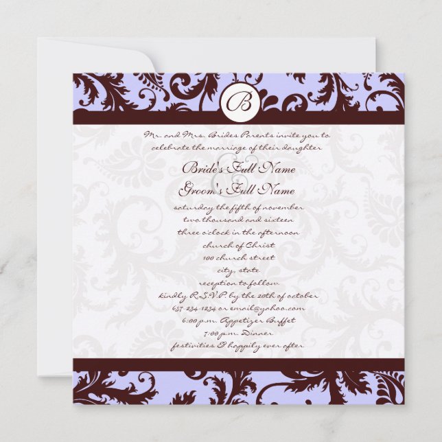 Invitación a la boda de la Damasco de Chocolate Br (Anverso)