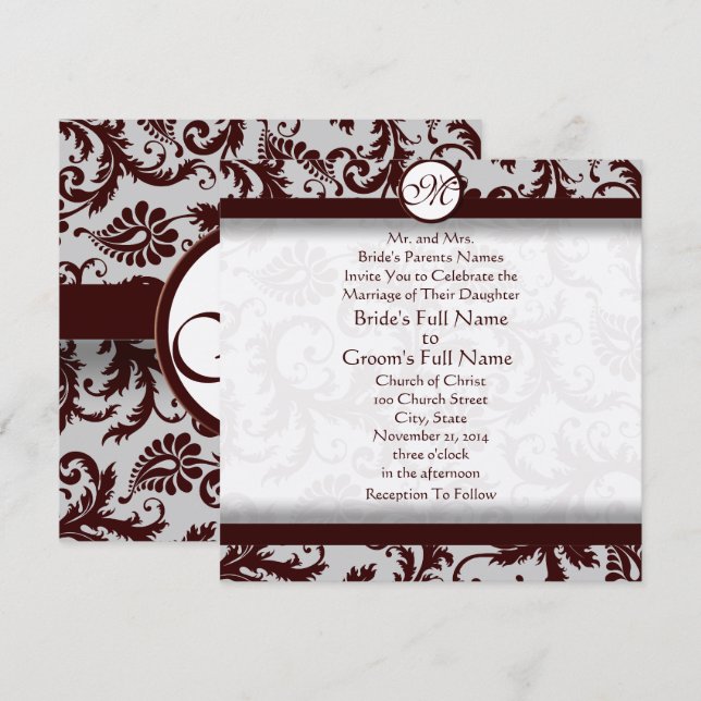 Invitación a la boda de la Damasco de Chocolate Br (Anverso / Reverso)