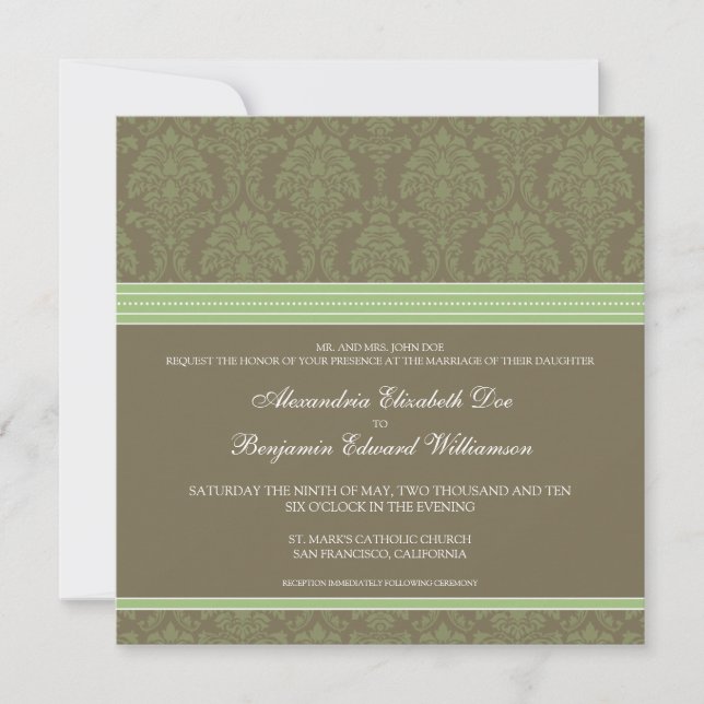 Invitación a la boda de la Damasco de Chocolate ve (Anverso)