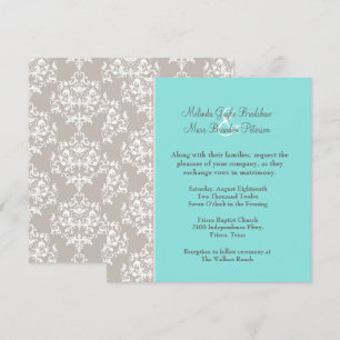 Invitación a la boda de la Damasco de moda Aqua Bl
