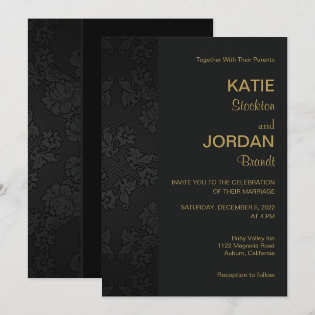 Invitación a la boda de la Damasco Negra de moda (Anverso / Reverso)