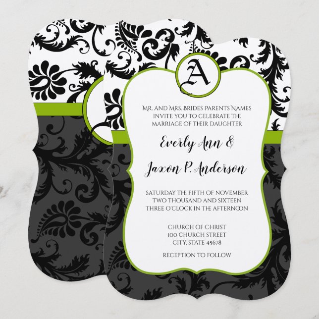 Invitación a la boda de la Damasco Única Verde de  (Anverso / Reverso)