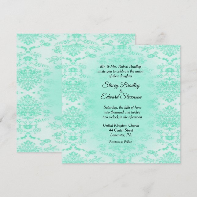Invitación a la boda de la Damasco verde de la Min (Anverso / Reverso)