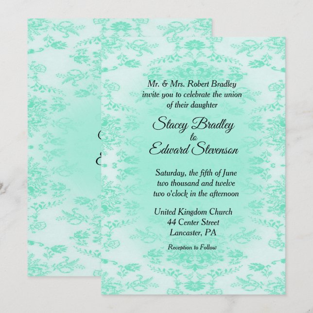 Invitación a la boda de la Damasco verde de la Min (Anverso / Reverso)