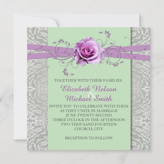 Invitación a la boda de la Damasco verde de Rosa d (Anverso)