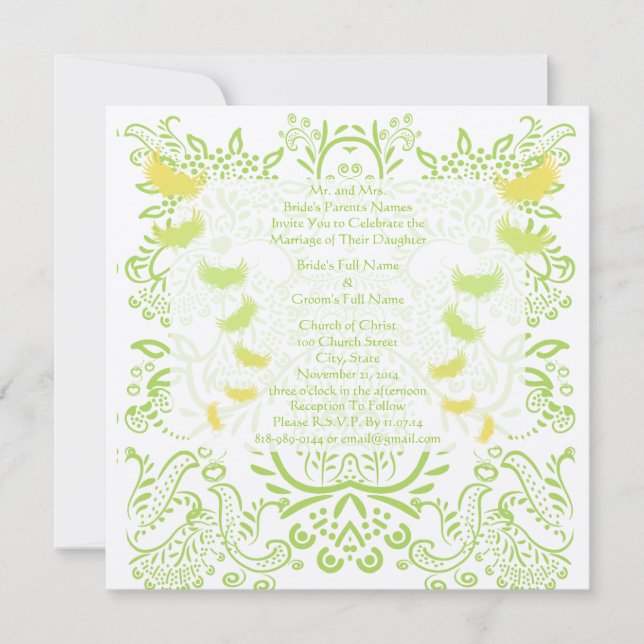 Invitación a la boda de la Damasco verde Lime (Anverso)