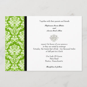 Invitación a la boda de la Damask clásica verde de