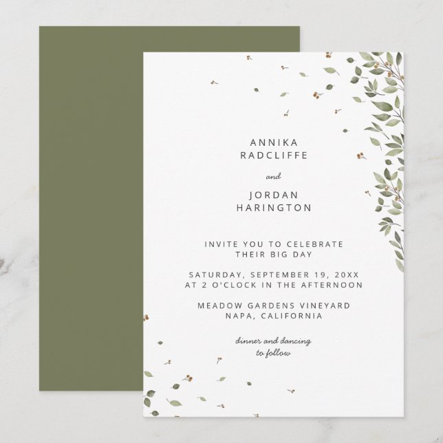 Invitación a la boda de la ecología orgánica mínim (Anverso / Reverso)