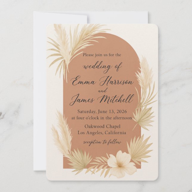 Invitación a la boda de la elegancia bohemia (Anverso)