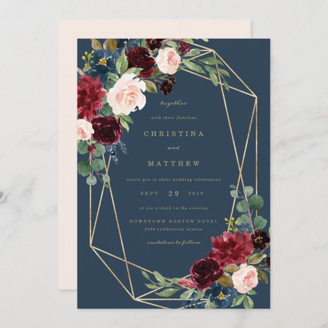 Invitación a la boda de la elegancia de la caída g (Anverso / Reverso)