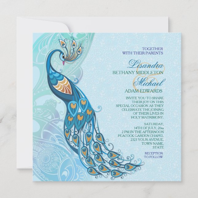 Invitación a la boda de la elegancia de los pavos  (Anverso)