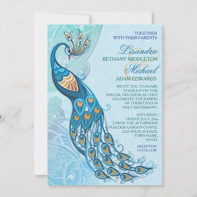 Invitación a la boda de la elegancia de los pavos  (Anverso)
