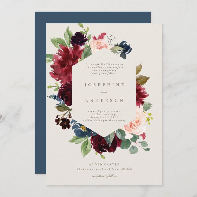 Invitación a la boda de la elegancia del invierno (Anverso / Reverso)