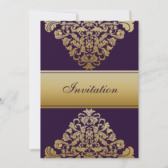 invitación a la boda de la elegancia del oro púrpu (Anverso)