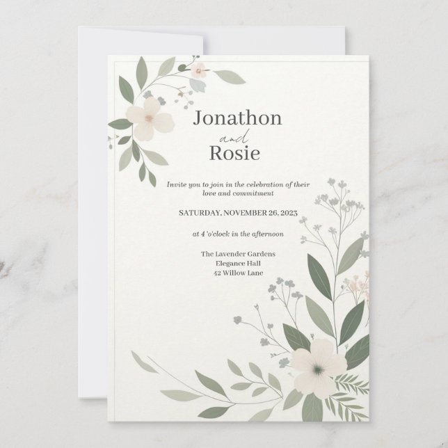 Invitación a la Boda de la Elegancia Floral (Anverso)