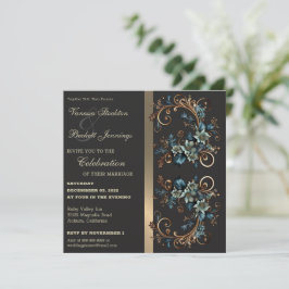 Invitación a la boda de la elegancia floral dorada