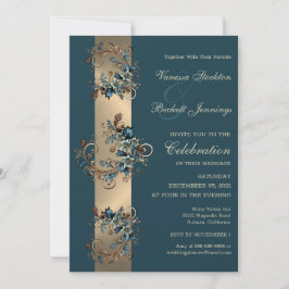 Invitación a la boda de la elegancia floral dorada