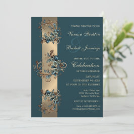 Invitación a la boda de la elegancia floral dorada