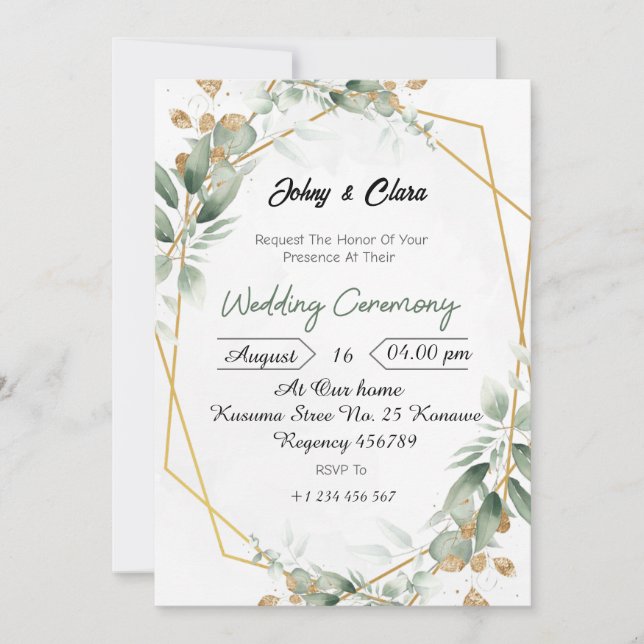 Invitación a la boda de la elegancia floral verde (Anverso)