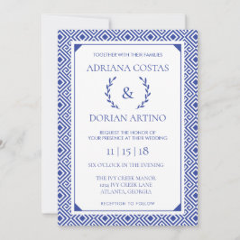 Invitación a la boda de la elegancia griega, azul