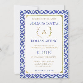 Invitación a la boda de la elegancia griega, azul,