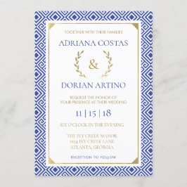 Invitación a la boda de la elegancia griega, azul,