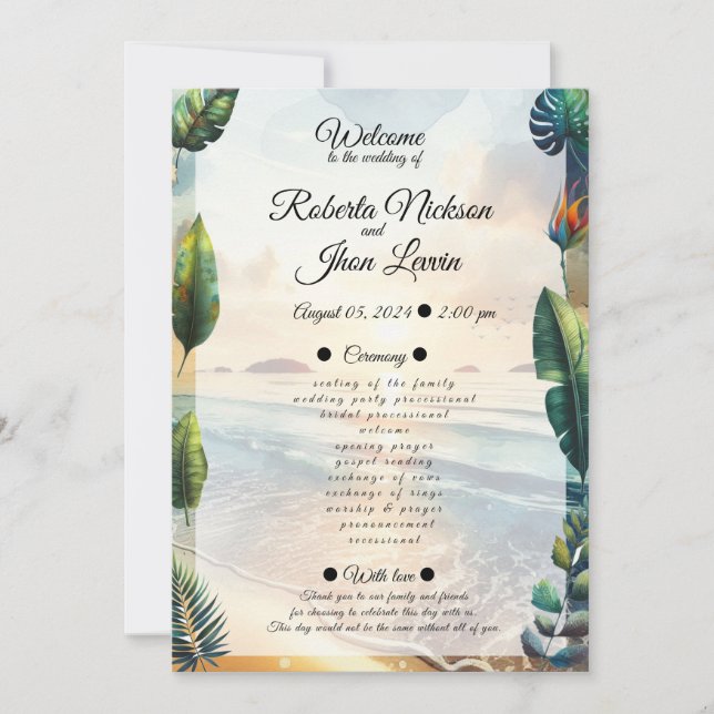 Invitación a la boda de la elegancia tropical (Anverso)