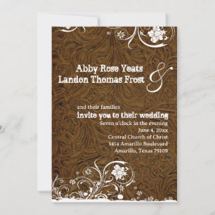 Invitación a la boda de la encaje de cuero marrón