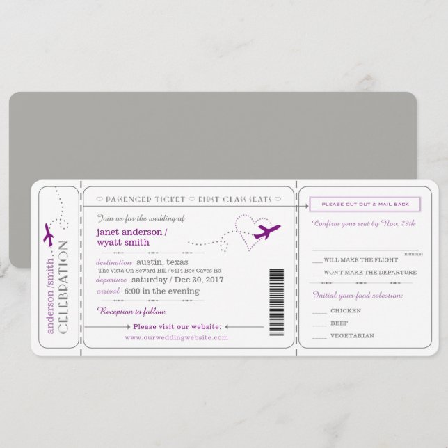 Invitación a la boda de la entrada de viaje con ta (Anverso / Reverso)
